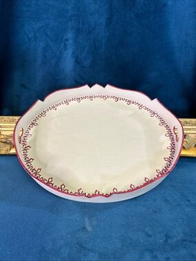 Christian Dior Signed Red White Black Scalloped Edge Wood Vanity Tray 11”